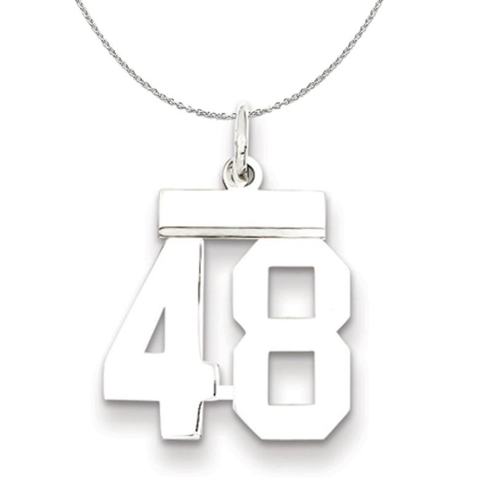 Silver, Athletic Collection, Small Polished Number 48 Necklace - 16 In